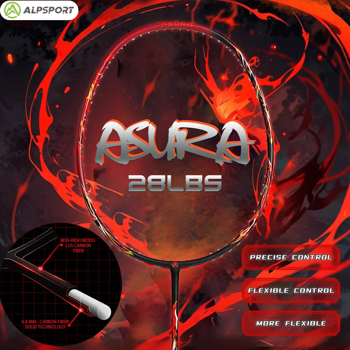 ALP Asura 6U MAX 38LBS G5 Black Badminton Racket Full Carbon Fiber Original Pro Offensive for Teens & Outdoor Sports Main image