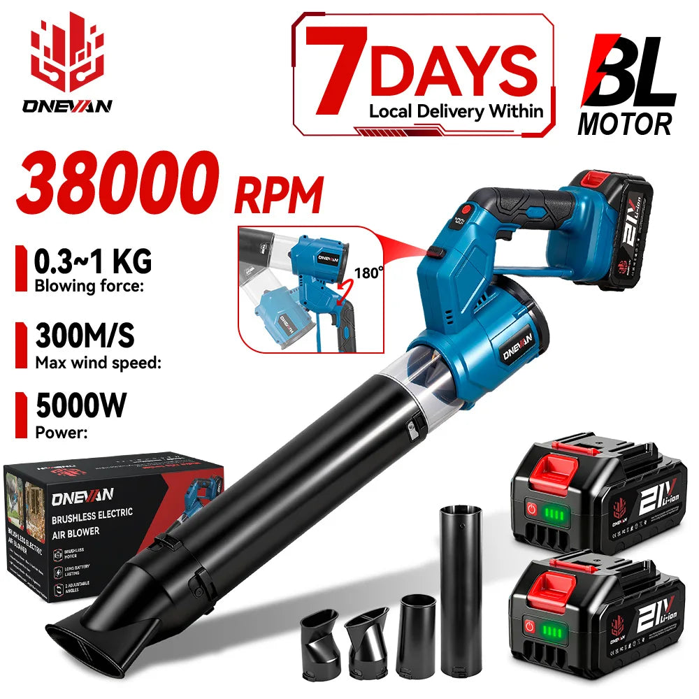ONEVAN 2IN1 Brushless Electric Turbo Blower 38000RPM Cordless Handheld Dust Leaf Blowing Power Tool For Makita 18V Battery Pin