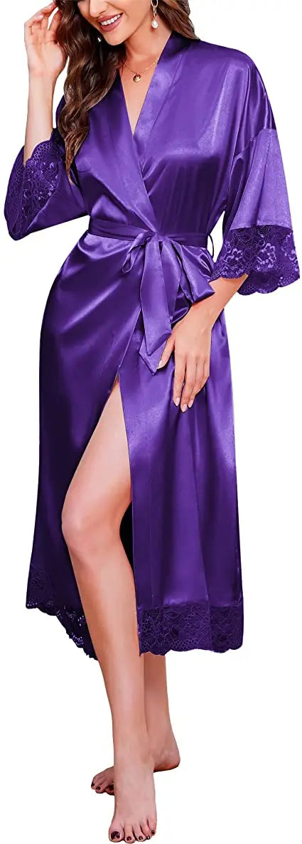 2021 New Silk Satin Lace Robes White Bridesmaid Bride Robes Bridesmaid Robes Wedding Long Robe Bathrobe