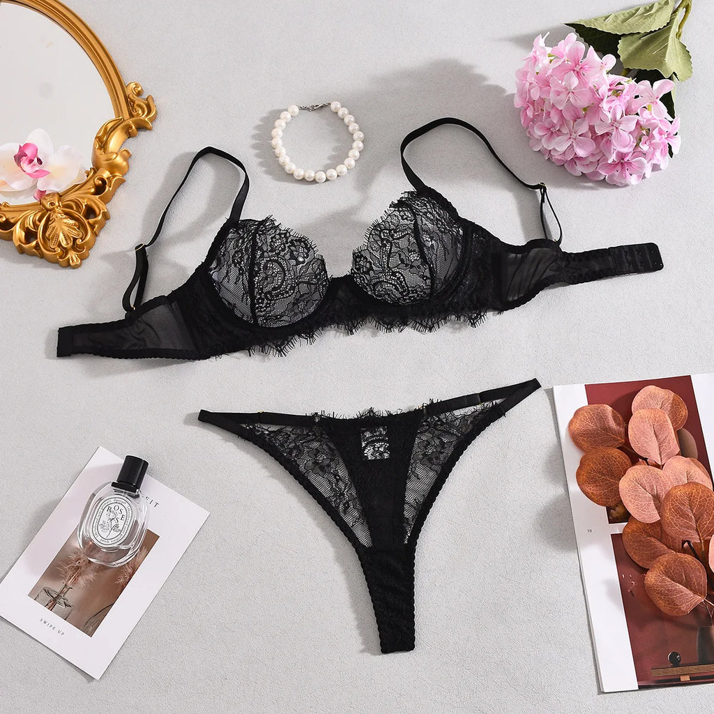 Elegant Lingeries Sexy Hot Exclusive Coffee Bra Belt Thong 3PC with Leg Circles Cute Intimate Lace Tempted Tipsy Set