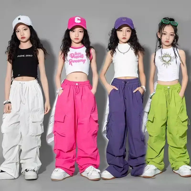 Cargo Pants for Teenage Kids New Summer Streetwear Hip Hop Sweatpants for Girls Baggy Wide Leg Straight Trousers 6 8 10 12 14 Y Main image
