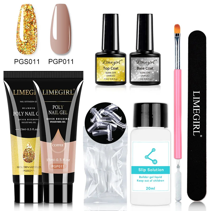 LIMEGIRL Nail Art Kit Poly Nail Gel Extending Soaking Gel Kit Nail Art Acrylic Gel Varnish Kit For Novices Semi Permanent Gel So
