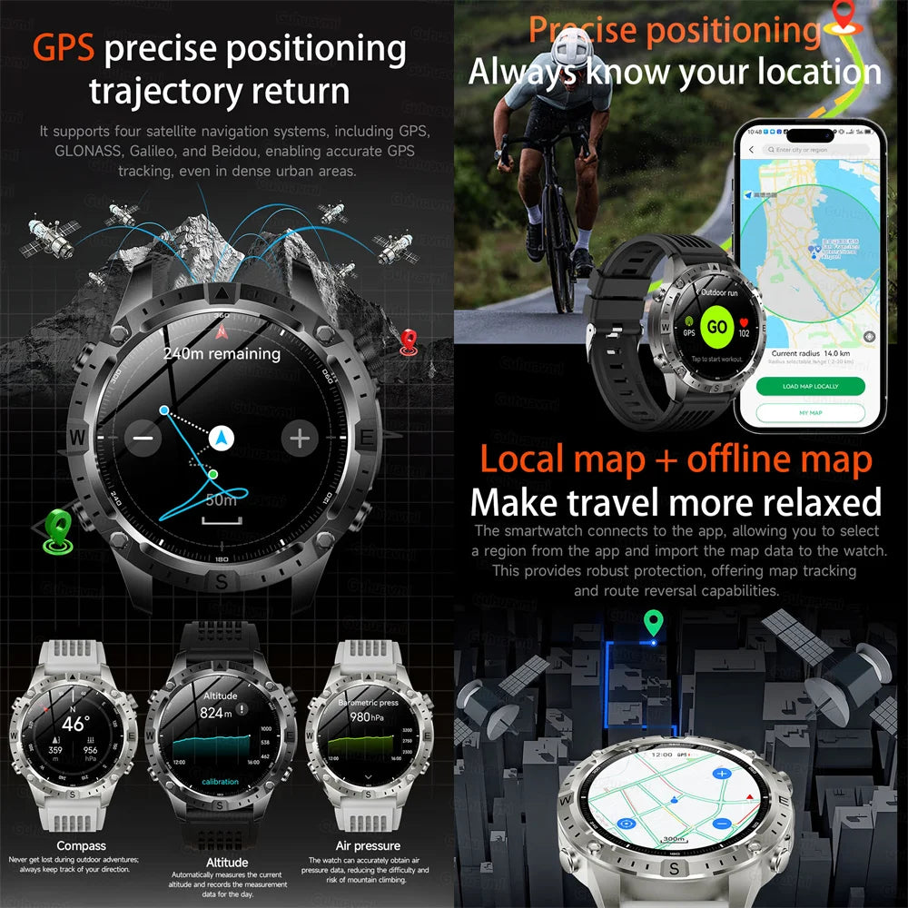 GPS Sports Smartwatch Men Women Swim Waterproof Fitness Tracker 2GB Memory Offline Maps  SpO2 Rugged Outdoor Smartwatch for Men Secondary image