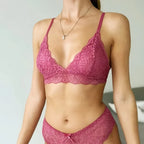 Women Push-Up Bra Set Sexy Lingerie Floral Lace Wire Free Bralette Low Rise Panties Sexy Briefs Female Underwear Intimates