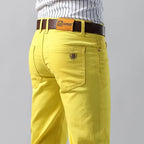 5 Colors Men's Colorful Denim Stretch Stretch Jeans Elastic Yellow Pink Red Slim Male Clothing Simple Business Denim Trousers