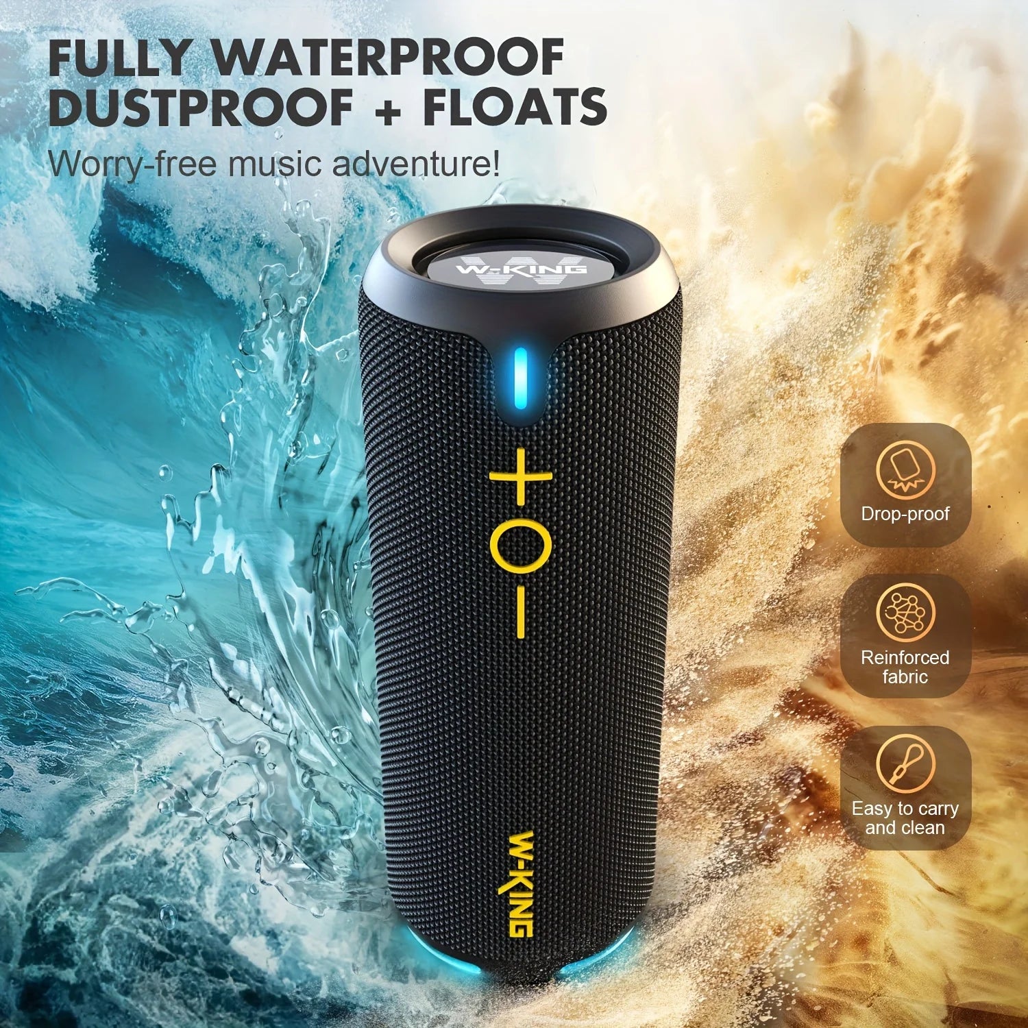 W-KING 40W Portable Speaker, IP67 Waterproof, APP Control, High-Quality Audio, TF/AUX, Dynamic Lights for Party, Outdoor, Shower