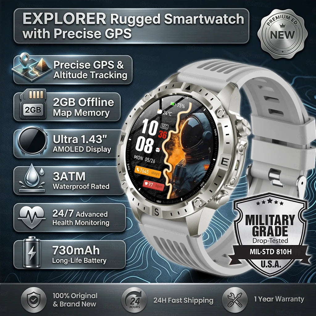 Smart Watch for Men GPS Offline Maps 2G ROM 10ATM Waterproof Heart Rate Diving Skiing Hiking Rugged Durable Smartwatch Men Women