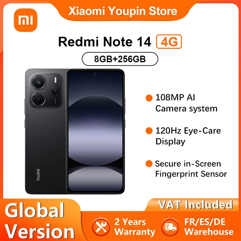 Global Version Xiaomi Redmi Note 14 4G Smartphone 6.67" 120Hz Display MediaTek Helio G99-Ultra 108MP AI Camera 5500mAh Battery Main image