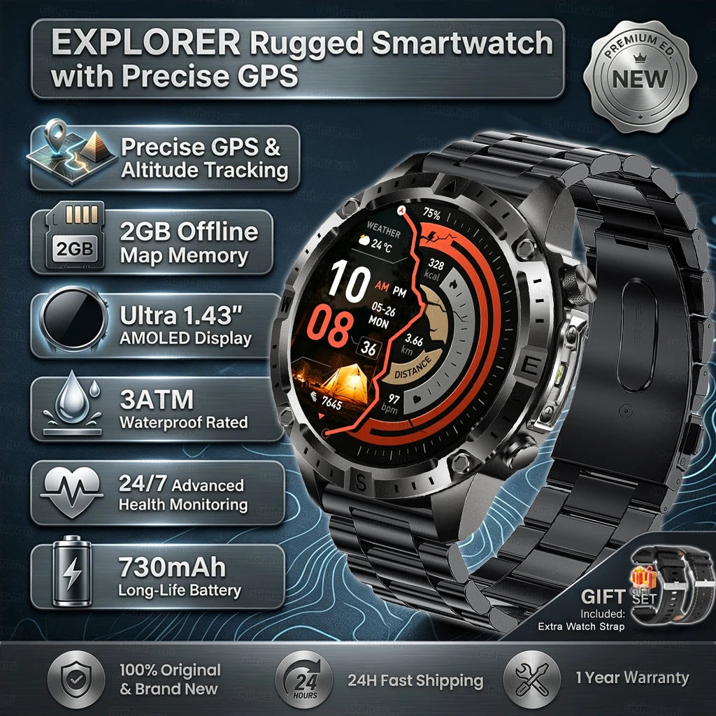 2026New Military T-Rex3 GPS Map Navigation Smart Watch 2GB RAM 1.43-inch AMOLED Screen 30M Waterproof Call Sports Smartwatch Men