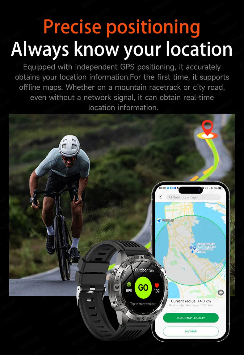 Smart Watch for Men GPS Offline Maps 2G ROM 10ATM Waterproof Heart Rate Diving Skiing Hiking Rugged Durable Smartwatch Men Women
