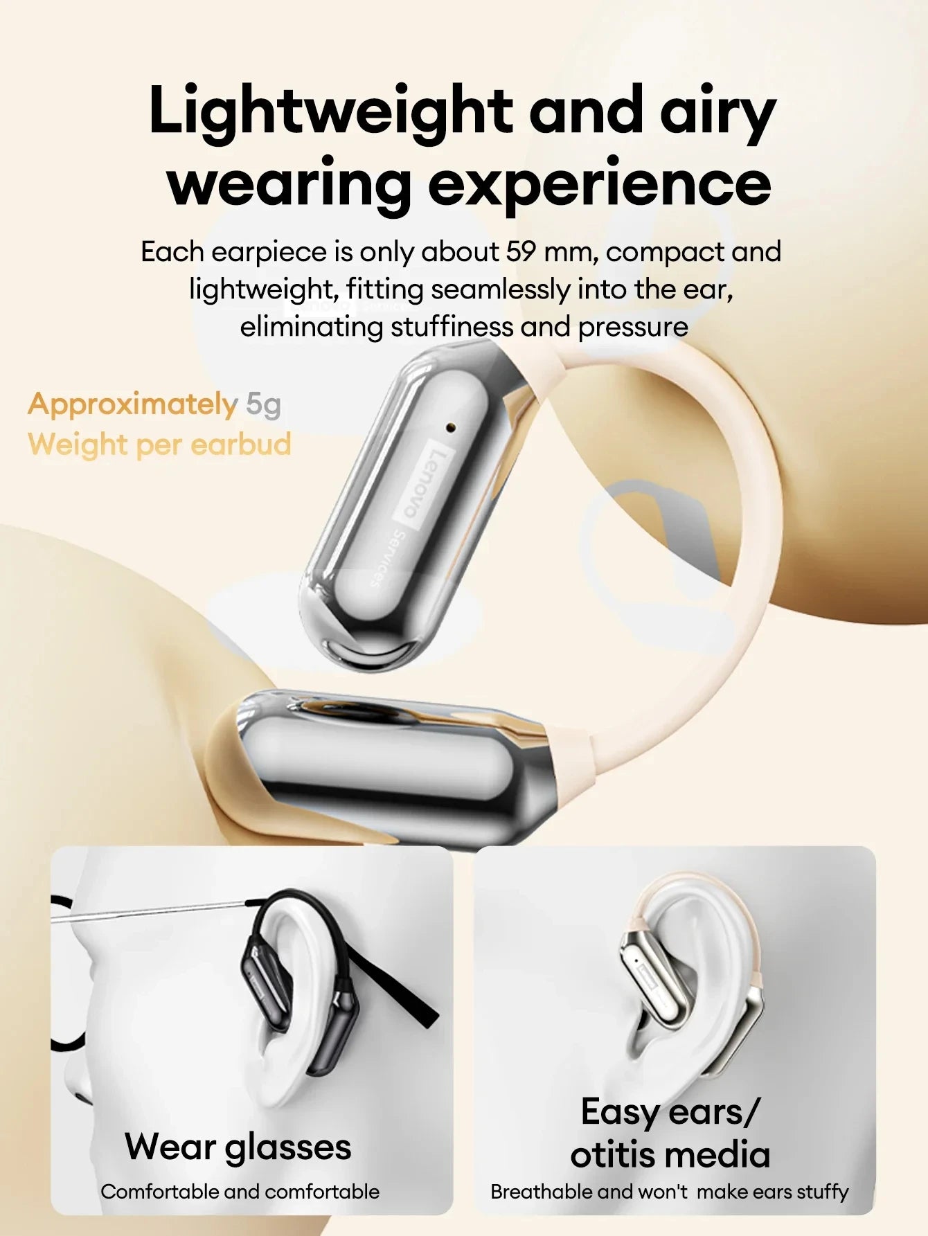 Lenovo LE503 OWS Wireless Earphones Bluetooth V6.0 Open-Ear Earphone ENC Noise Reduction Earbuds Waterproof Long Battery Life