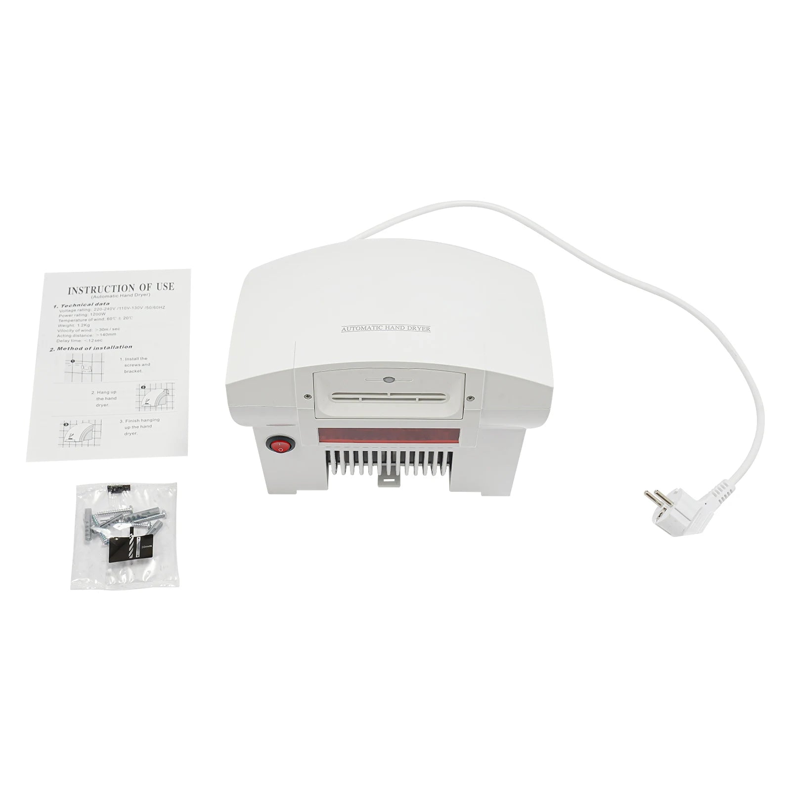 Electric Hand Dryer, Commercial Compact Air Hand Dryer, Automatic Hand Air Dryer  White 220-240V