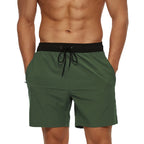 Escatch 2026 Summer Man Swimwear Solid Fashion Quick Dry Drawstring Elastic Waist Surfing Zipper Pocket Gym Beach Pants Shorts