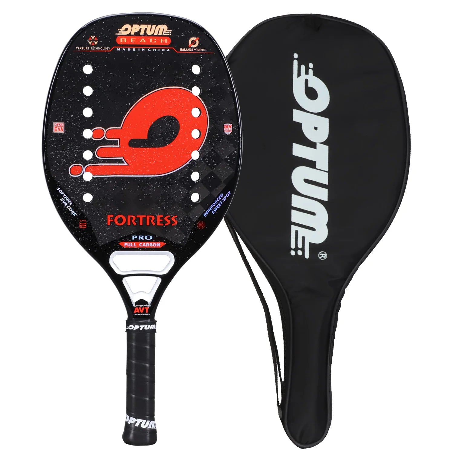 OPTUM FORTRESS 18K Carbon Fiber Rough Surface 14 Holes Beach Tennis Racket With Cover Bag Main image