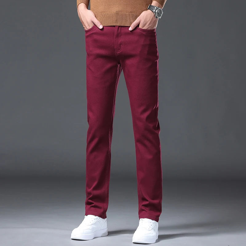2026 98% Cotton Elastic Cotton Jeans Men's Spring Slim Straight Denim Pants Comfort Large Size Korean Business Casual Trousers
