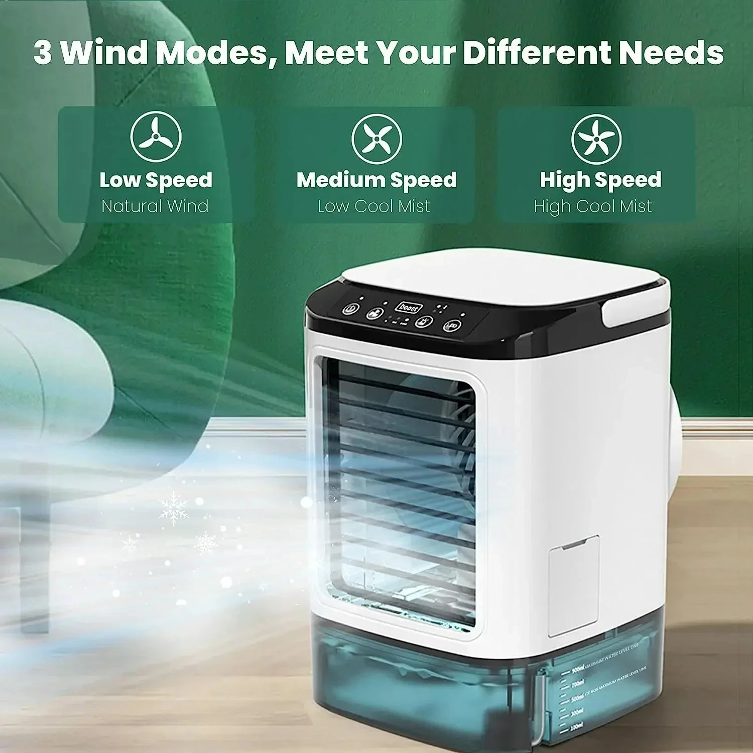Portable Air Conditioner 3 Speed Mini AC Unit With Dual Mist Ice Box 900ML Water Tank Humidifier For Bedroom Office Secondary image