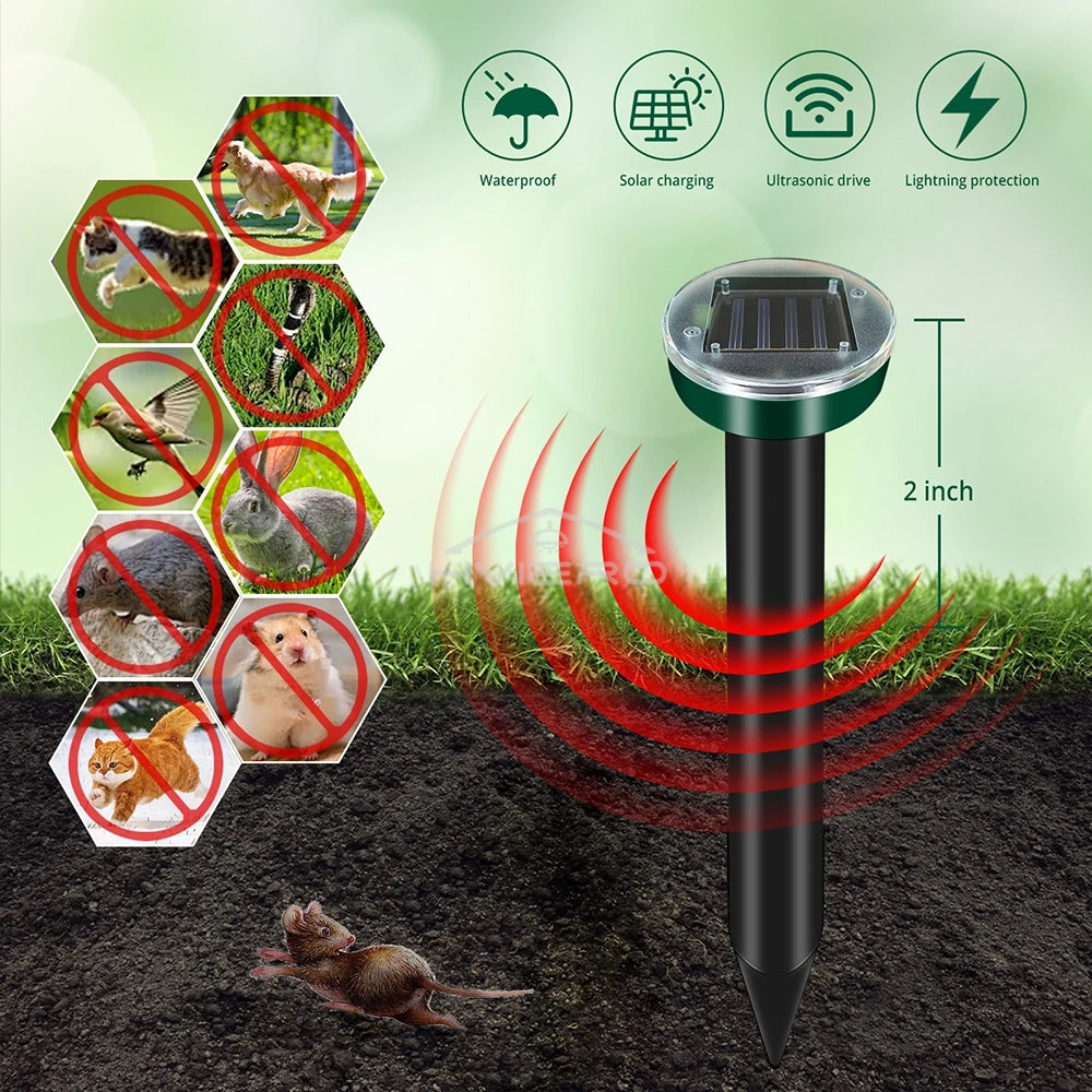 4/8X Solar Repeller Powered Ultrasonic Sonic Mouse Mole Pest Rodent Repellent Vibration Wave Yard Outdoor Garden Lawn Farm Field