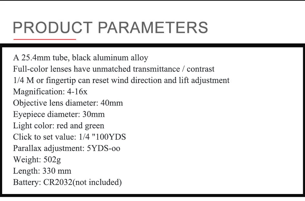 4-16X40 AOEG Scopes Red and Green Illuminated Hunting Scopes Tactical Optical Scope Airsoft Sight