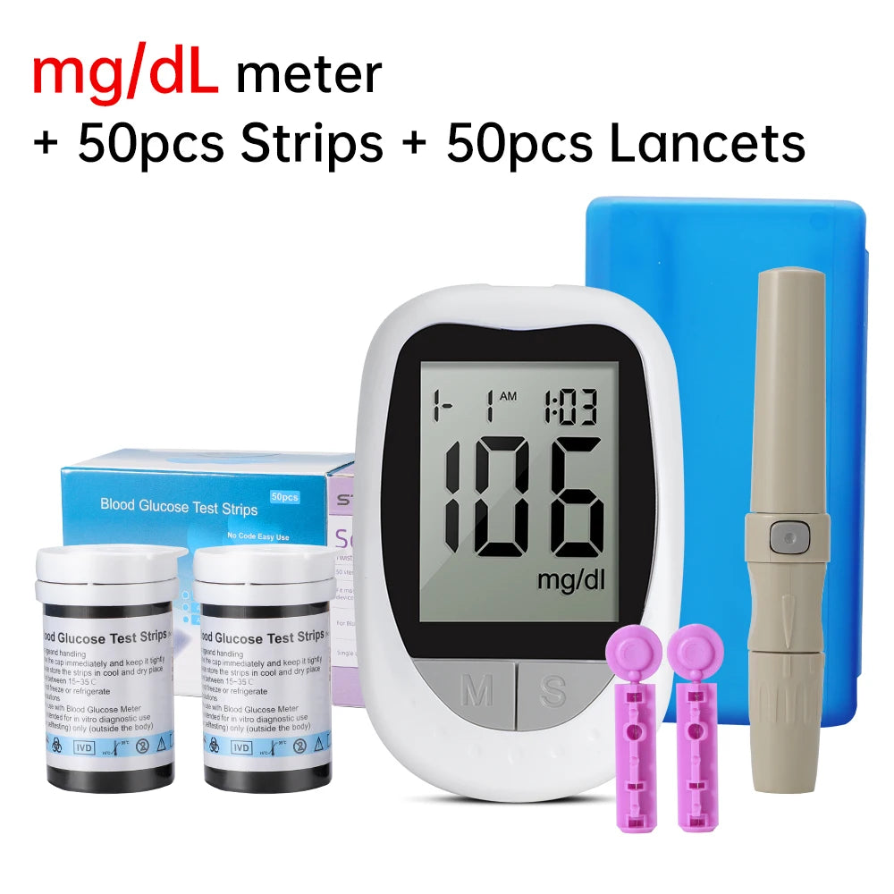Medical Glucometer 50pcs Test Strips Lancets Blood Glucose Meter Kit Sugar Monitor Glucometro for Diabetes Mmol/L Or Mg/dL