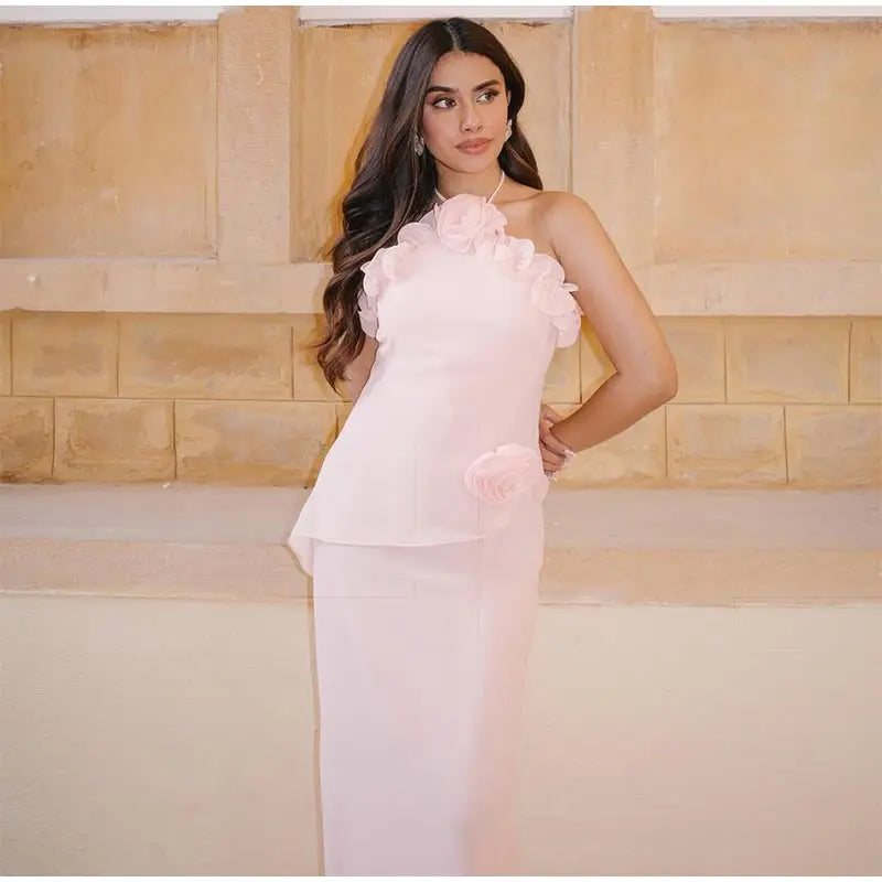 3D Prited Ruffle Women's Maxi Dress Halter Neck Trim Sleeveless Formal Evening Dresses 2026 Summer Wedding Guest Woman Vestidos