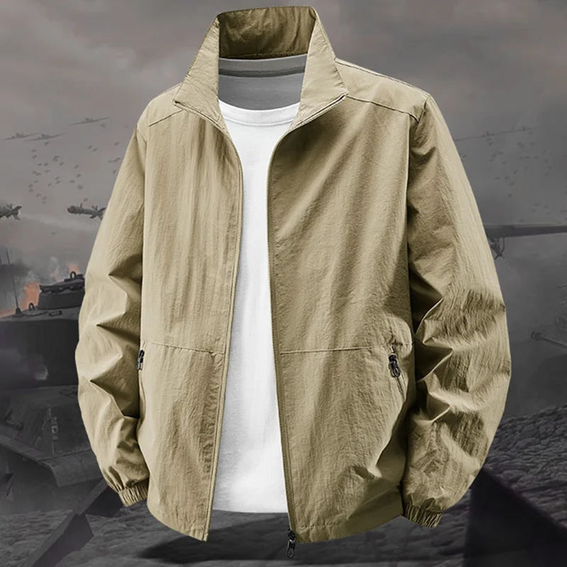 Men's Stand Collar Jacket Spring Breathable Lightweight Anti-Wrinkle Windbreaker Outdoor Sport Casual Quick-Drying Work Jackets