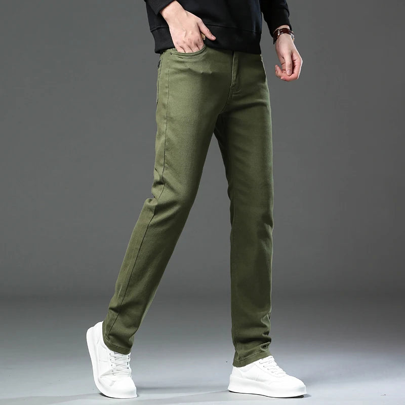 2026 98% Cotton Elastic Cotton Jeans Men's Spring Slim Straight Denim Pants Comfort Large Size Korean Business Casual Trousers