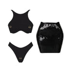 2026 2Pcs Sexy Women One Piece Swimsuit Female Swimwear Solid Biquini High Cut Monokini Push Up Swim Suits Bathingsuit Beachwear