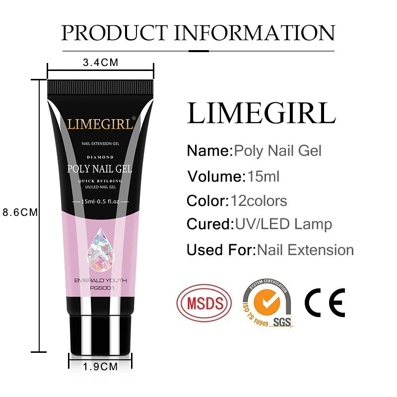 LIMEGIRL Nail Art Kit Poly Nail Gel Extending Soaking Gel Kit Nail Art Acrylic Gel Varnish Kit For Novices Semi Permanent Gel So