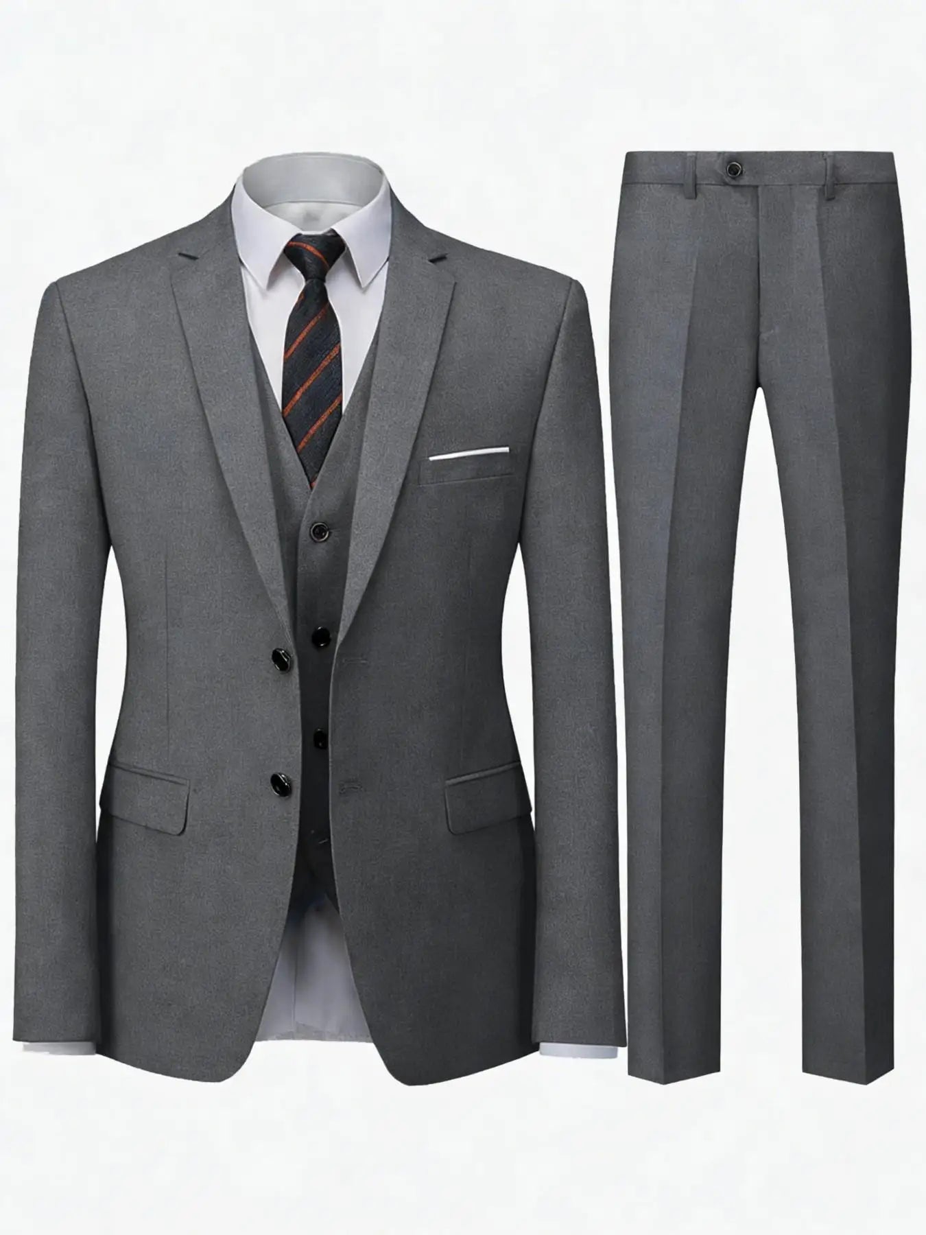 Men's Burgundy 2-Piece Suit Set (Blazer + Trousers Only, No Vest Included),Slim Fit Formal Business Wedding Party Jacket & Pants