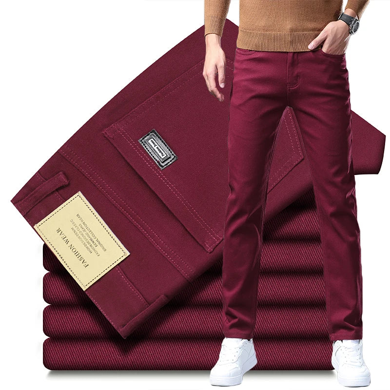 2026 98% Cotton Elastic Cotton Jeans Men's Spring Slim Straight Denim Pants Comfort Large Size Korean Business Casual Trousers
