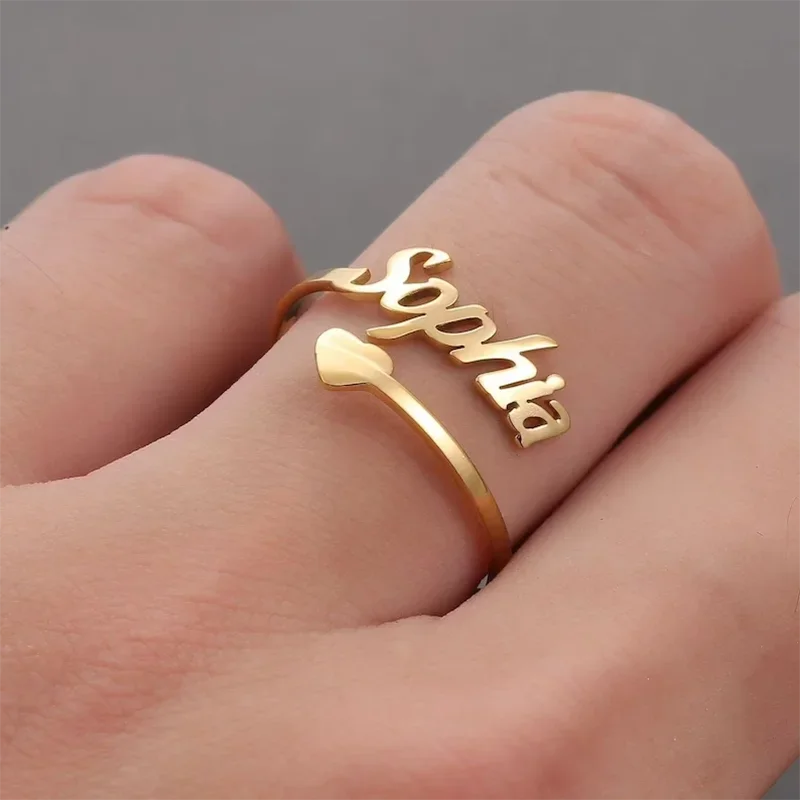 Personalized Custom Love Name Ring Fashion Valentine's Day Couple Rings Girlfriend Gift Heart Wedding Band Women's Jewelry Main image