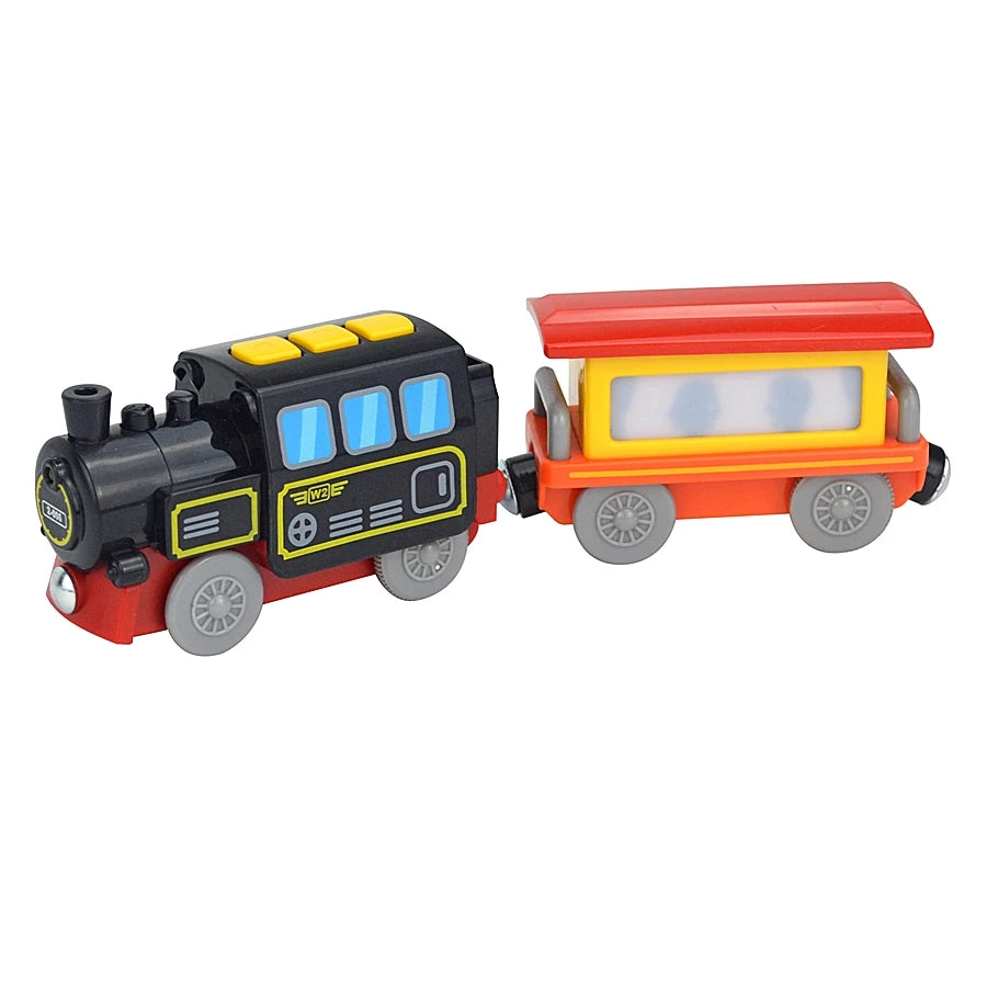 Magnetic Electric Train Car Locomotive Wooden Track Slot Diecast Railway With Two Carriages Train Wood Kid Toy Biro Leduo Track