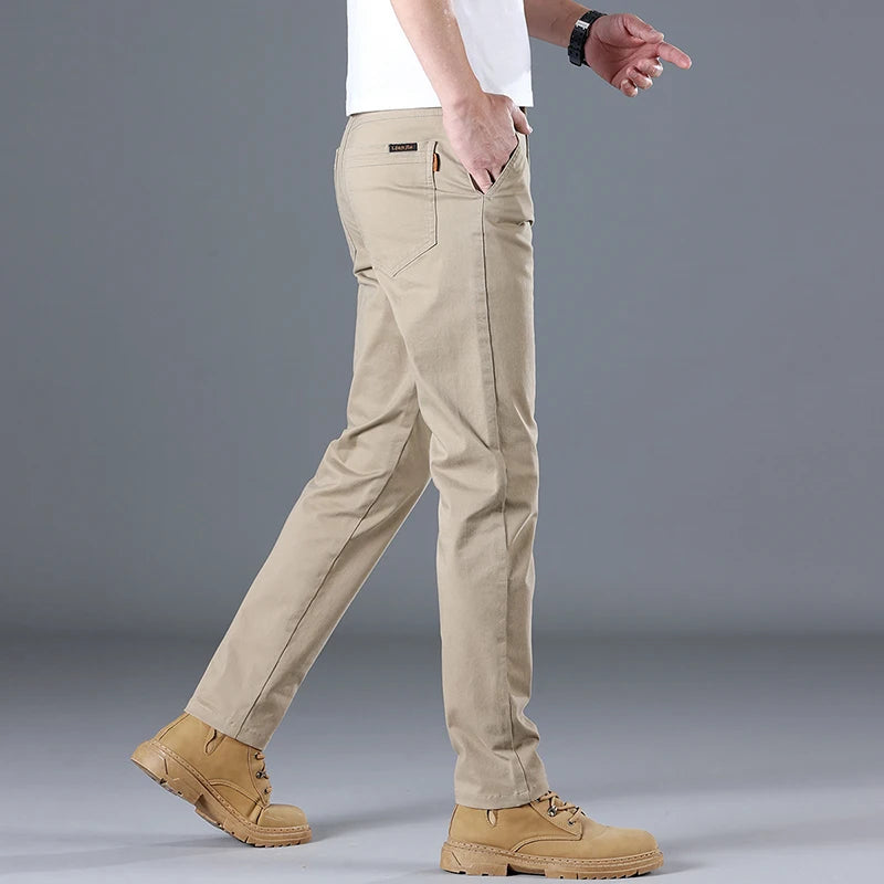 2024 Men's High Quality Pure Cotton Classic Solid Color Casual Pants Business Stretch Cotton Slim Straight Brand Trousers Male