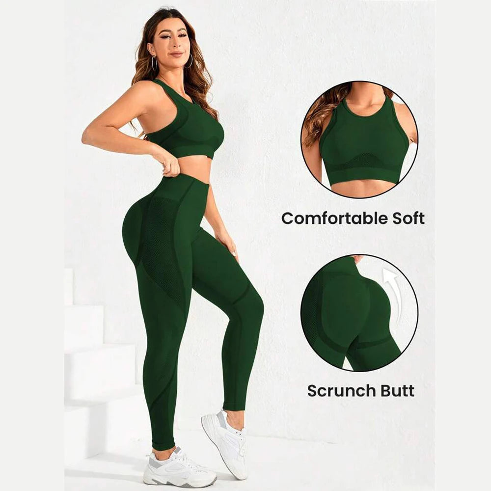 2-piece suit, women's yoga suit, beautiful back high waist trousers combination, seamless super elastic ideal gym clothing Secondary image