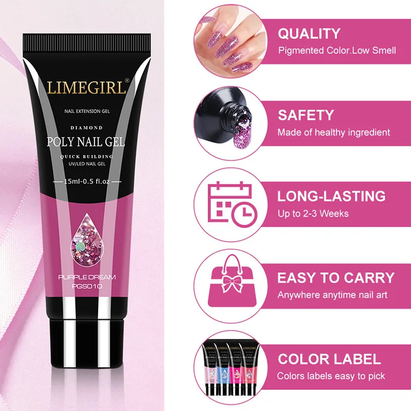 LIMEGIRL Nail Art Kit Poly Nail Gel Extending Soaking Gel Kit Nail Art Acrylic Gel Varnish Kit For Novices Semi Permanent Gel So
