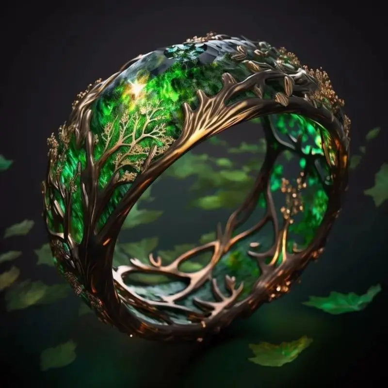 Creative Exquisite Green Glass Vines Ring For Women Birthday Accessories Gifts Custom Jewelry