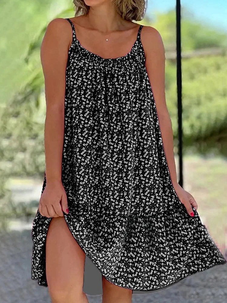 2026 Summer New Cross border Amazon European and American Leisure Style Printed Sleeveless Large Swing Strap Dress