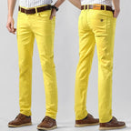 5 Colors Men's Colorful Denim Stretch Stretch Jeans Elastic Yellow Pink Red Slim Male Clothing Simple Business Denim Trousers