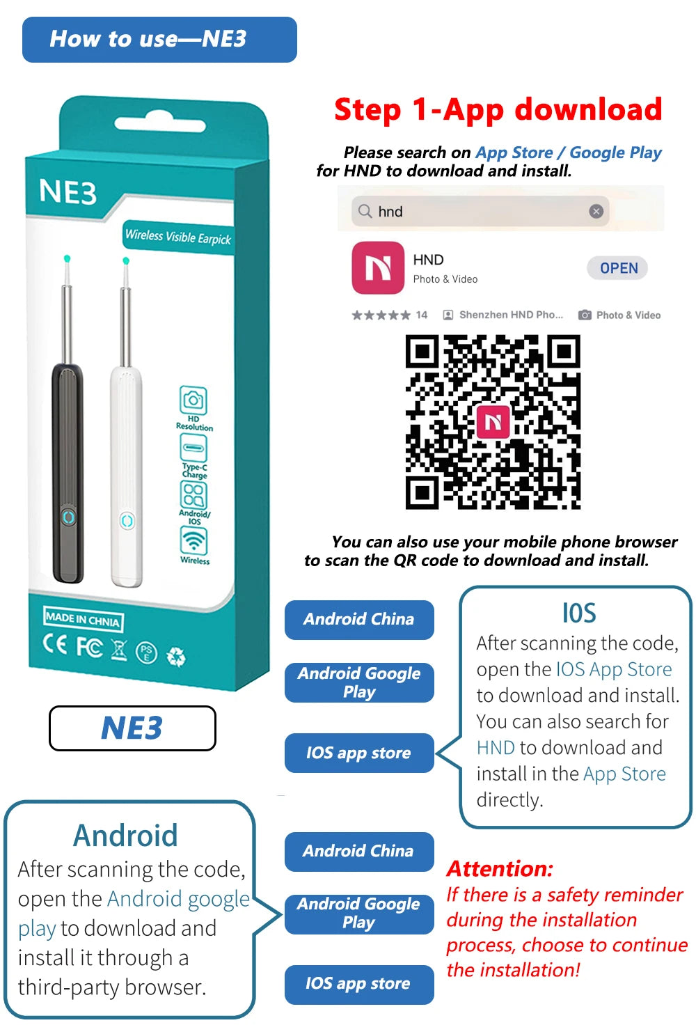 Smart Visual Ear Cleaner HD Ear Sticks Otoscope USB C Charging Endoscope Wax Removal Tool Earpick MIni Camera Health Care Set