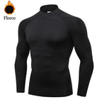 Winter Fleece Sports Shirt Men High Neck Compression Shirt Long Sleeved Training Top High Stretch Undershirt