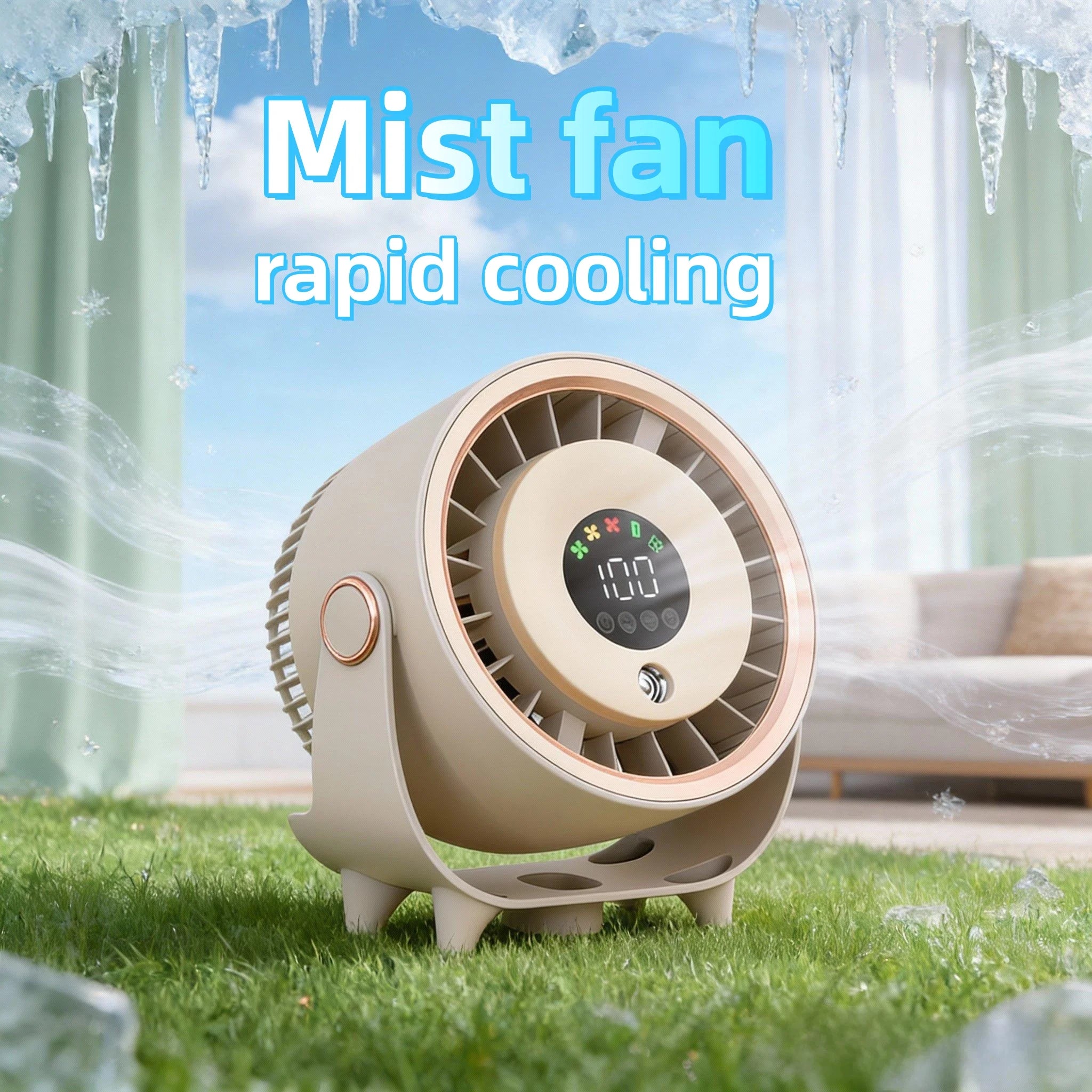 New Misting Fan Humidifying Rapid Cooling Hanging Hole Low Noise Digital Display Button Controlled Speed Fine Absorbable Secondary image