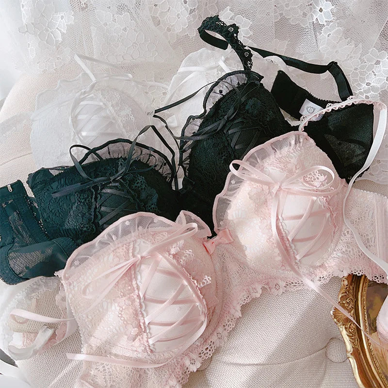 Lolita Girls Lace Padded Bra Sets Women Underwear Intimates Bralette Lingerie Japanese Ruffled Sweet Sexy Thin Cup Panties Main image