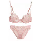 French Style Minimiser Bra Set | Big Size Unpadded Lace Half Cup, Large Cup Thin Anti-Sagging Sheer Lingerie Set BANERDANNI Bras