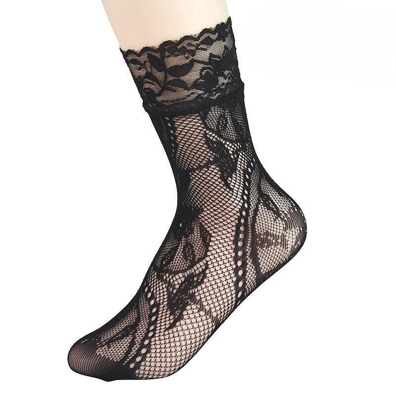 5 Pairs Floral Lace Socks Thin Breathable Short Socks Summer Mesh Lolita Fishing Net Women's Stockings Hosiery