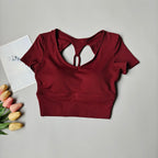 Women's Pilates Training Fitness Chest Cushion Yoga Top Quick Drying Breathable Sports Short Sleeve High-End Feeling Yoga Shirt
