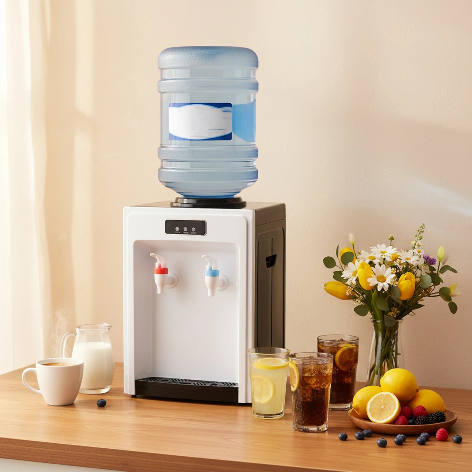 Electric Table Drinking Water Dispenser, Drinking Fountain, Office Cooler Home Hot/Cold Beverage Machine for 4.5-18.9L Buckets