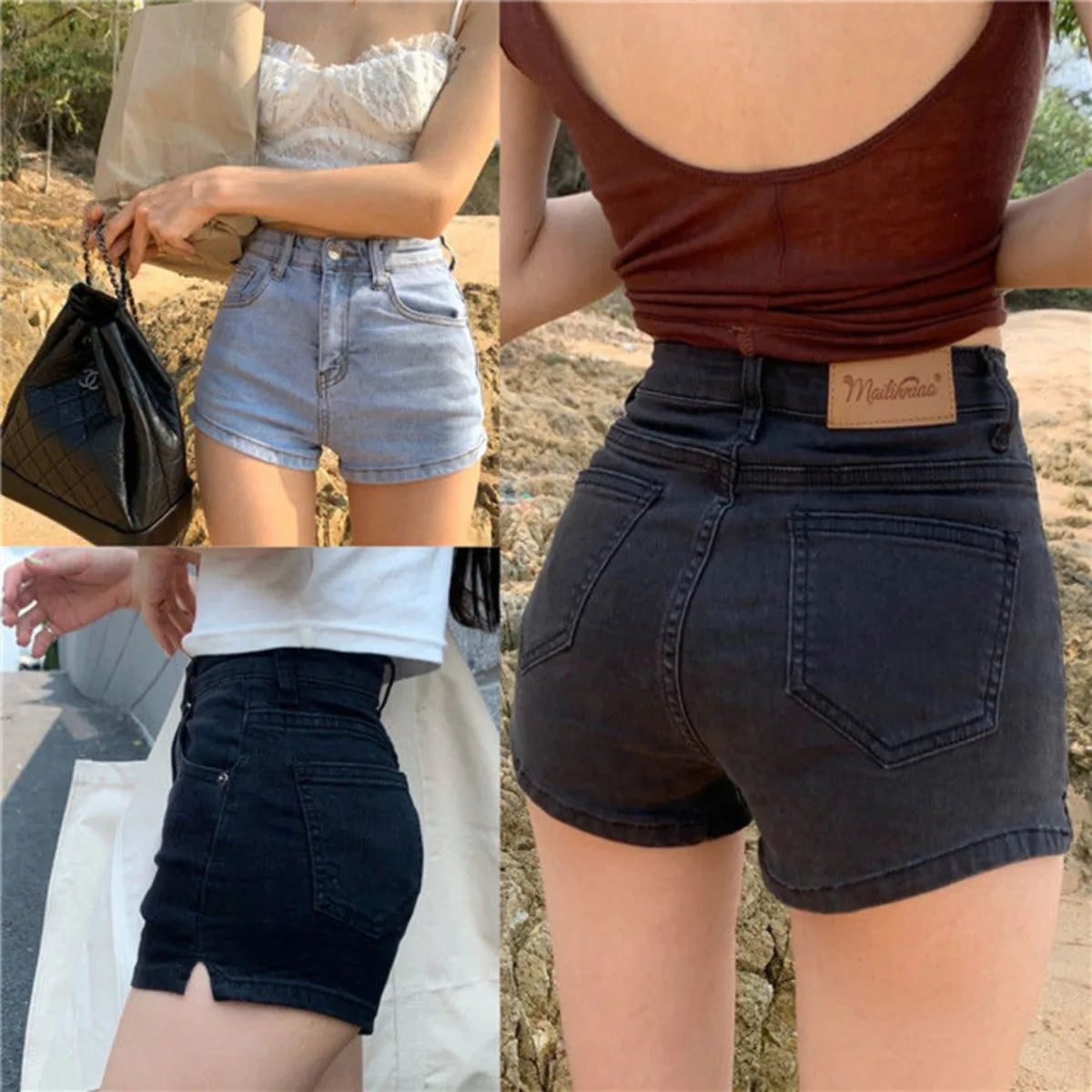 Women's Denim Shorts Casual High-Waisted Shorts Retro-Washed Button-Fly Sexy Hot Pants Tight-fitting Summer Shorts Main image