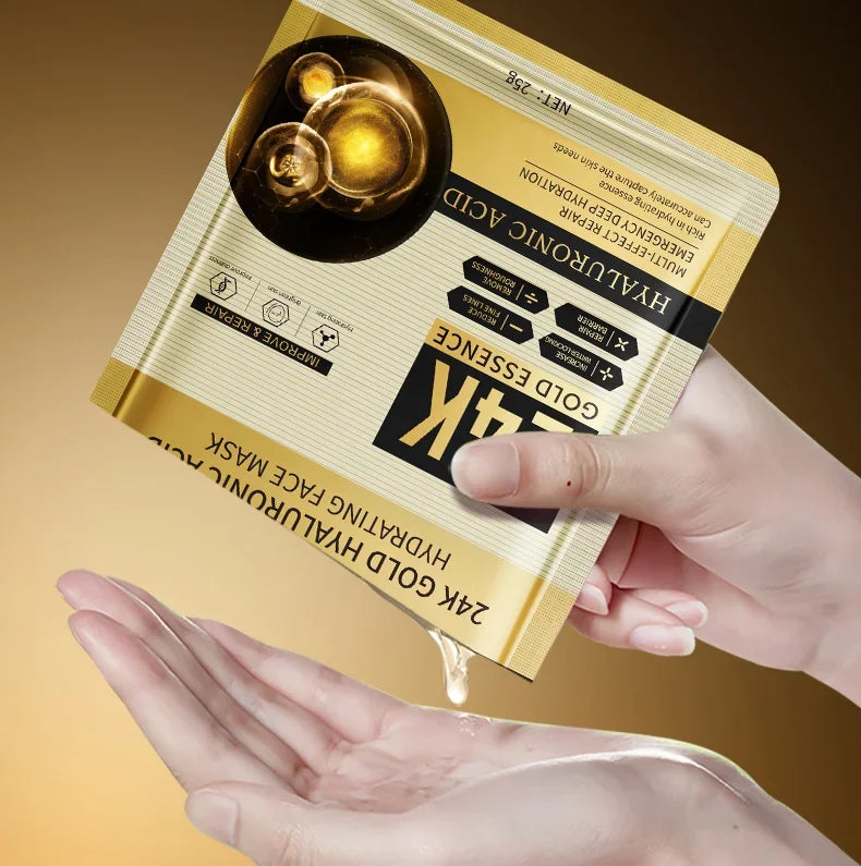 10 pieces 24k Gold Hyaluronic Acid Moisturizing Facial Mask Whitening Mask for Face Women Korean Skin Care Products Secondary image