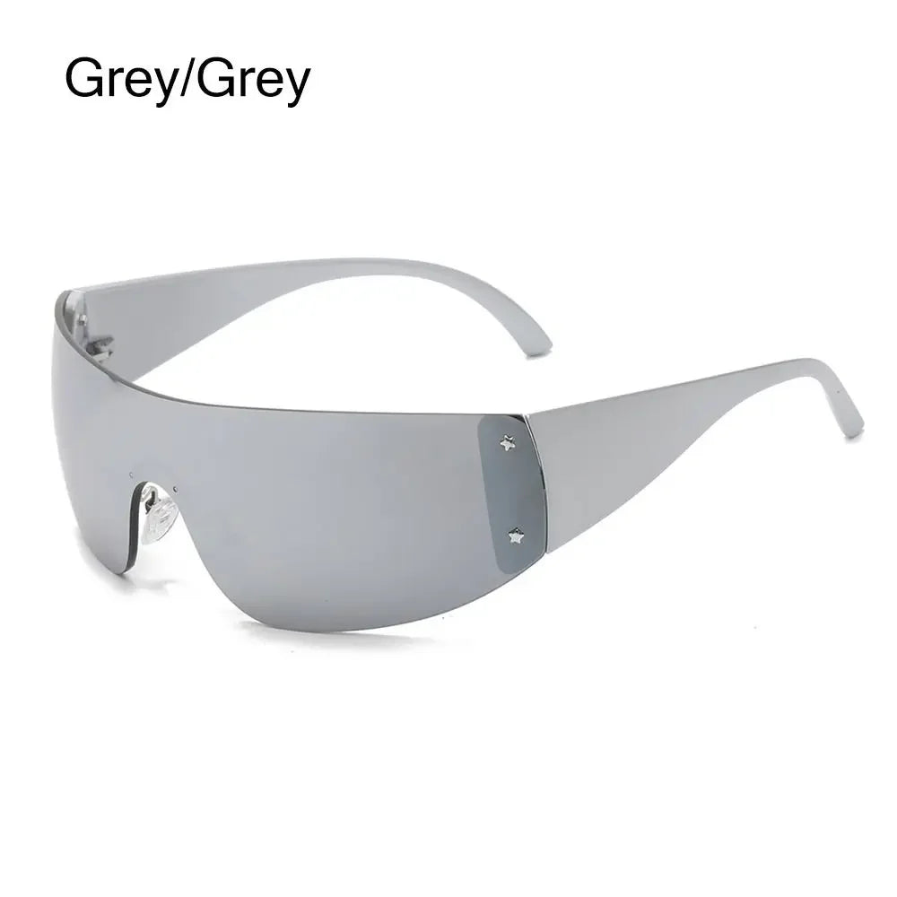 New Y2K Rimless Punk Sunglasses Goggle Women Men Luxury Brand Wrap Around Sun Glasses Five Star Eyewear Sports One Piece Shades