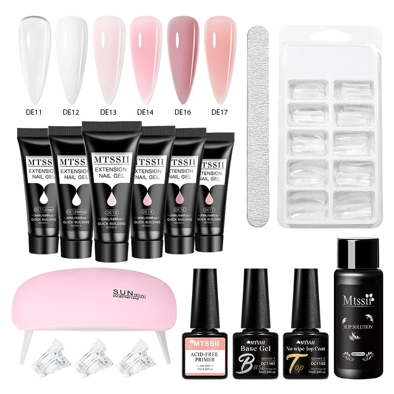 24PCS/Set 20ml Poly Naili Extension Gel  Kit Mini UV Lamp Sealer With Base Top Coat Professional Poly UVNail Gel Kit Starter Kit